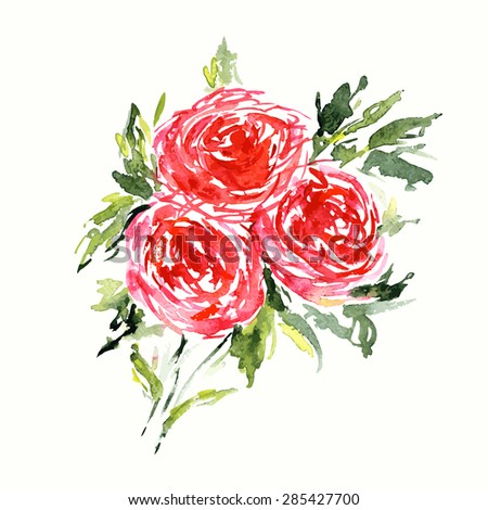 Rose bouquet. Watercolor flowers. Greeting card.
