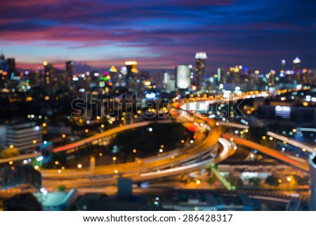 Blur bokeh of city expressway interchanged during twilight