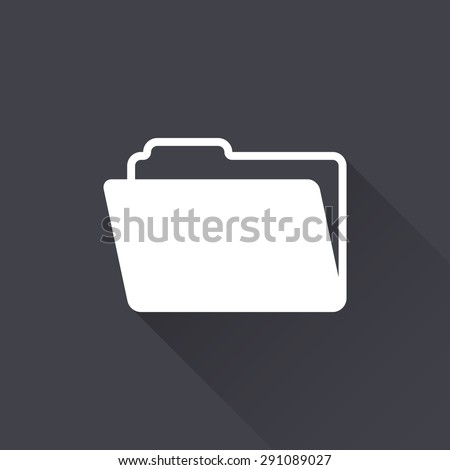 Folder - white icon with a long shadow on a black background. Vector illustration.