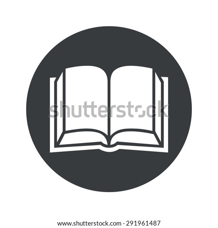 Image of open book in black circle, isolated on white