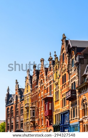 Colorful buildings in the historic part of Ghent, Belgium.