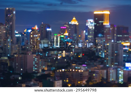 Abstract blur bokeh Bangkok city lights skyline during twilight