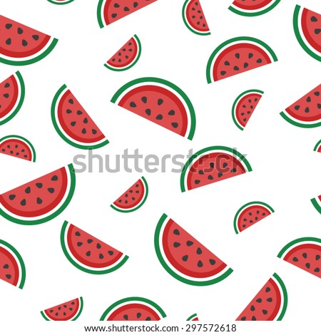 Style abstract geometric background. Cute seamless pattern with watermelon slices. Vector illustration. Simple ornament with melon.