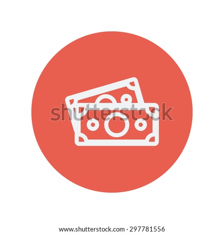 Two blank bills thin line icon for web and mobile minimalistic flat design. Vector white icon inside the red circle.