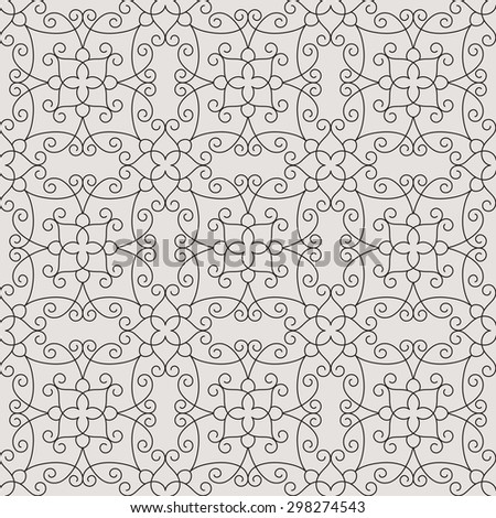 Seamless pattern in Arabic style. Intersecting curved elegant lines and scrolls forming abstract floral ornament. Arabesque.