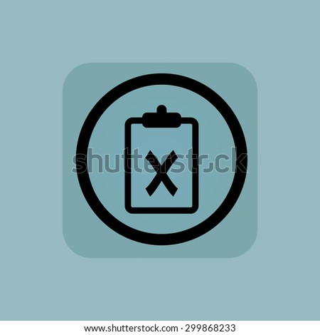 Clipboard with cross in circle, in square, on pale blue background