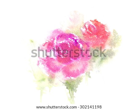 Abstract beautiful roses on white; watercolor illustrator