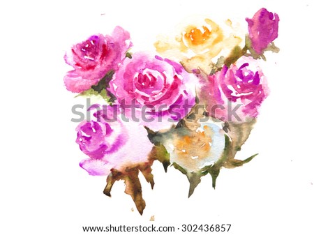 Bouquet of roses, watercolor painting
