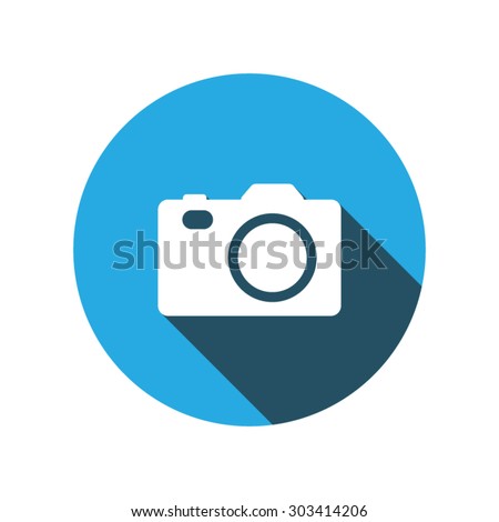 Flat designed camera icon on blue background