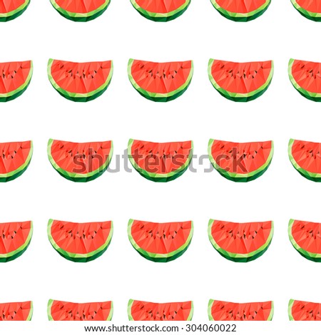 Geometric polygonal fruit seamless pattern - slice of watermelon. Vector illustration