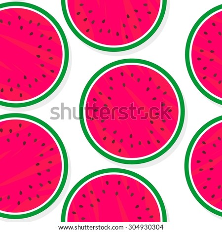 yummy round watermelon fruit summertime messy seamless pattern on white background