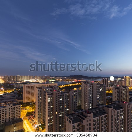 Chinese city skyline in the evening