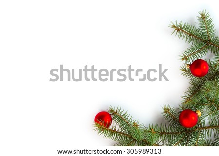 Christmas border: branches of fir tree with decoration