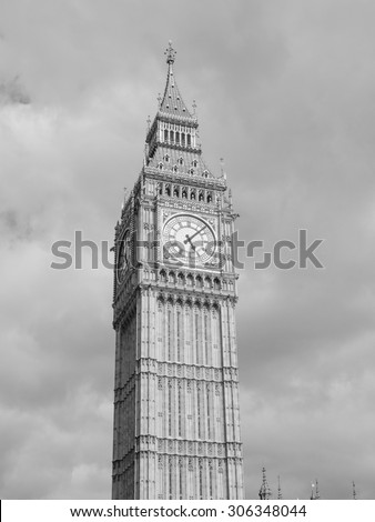 Big Ben at the Houses of Parliament aka Westminster Palace in London, UK in black and white