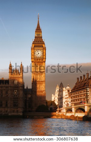 Big Ben Clock Tower and Parliament house in London England UK