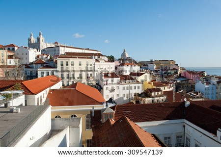  View on the City of Lisbon in Portugal, Church of Santa EngraÂ¡cia ( National Pantheon) and monastery 