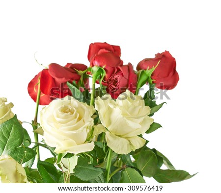 Bouquet of red and white roses isolated over the white background