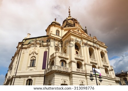 Kosice, Slovakia - famous National Theatre building exterior. Filtered style colors.