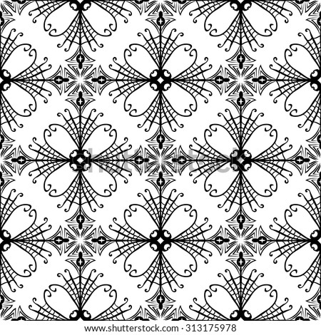 Black-and-white gothic seamless pattern for Halloween with spiders and cobwebs