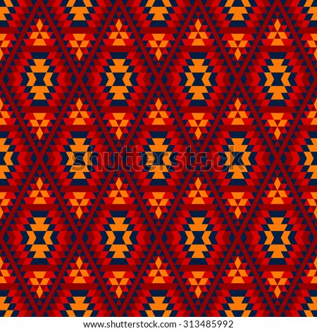 Colorful red yellow blue aztec diamond ornaments geometric ethnic seamless pattern, vector