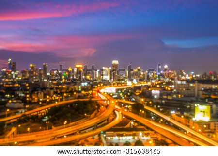 Blurred bokeh city skyline lights night view