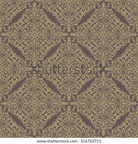 Oriental  fine classic colorful pattern. Seamless abstract brown background with golden elements