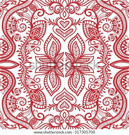 Vector seamless pattern, geometric and floral repeating texture. Tribal ethnic arabic indian ornament. Hand drawn doodle abstract background
