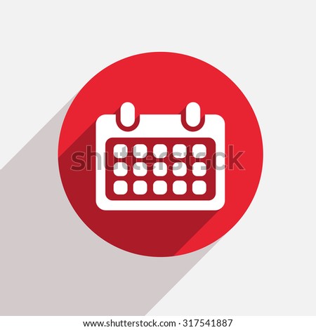 Vector modern calendar red circle icon with shadow
