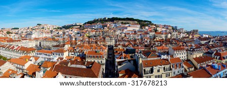 Aerial view of old town Lisbon, the bottom image looks San Jorge Castle, Portugal