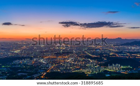 Nightscape of seoul viewed from Mt.Namhansansong