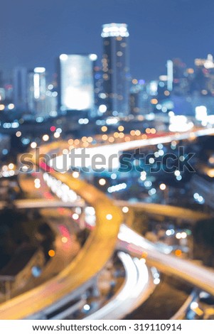 Abstract blurred bokeh, city highway overpass at night