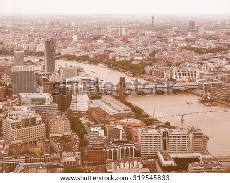 Vintage looking Aerial view of River Thames in London, UK