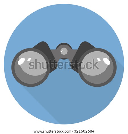 Binoculars Icon Flat design long shadow, blue circle