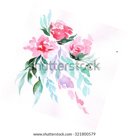 Watercolor bucket roses.  Perfect for wedding invitations and birthday cards. 

