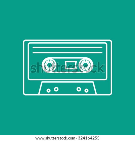 Vector outline retro cassette icon on color background 