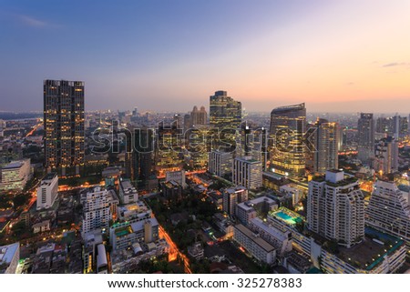 Bangkok Cityscape, business district with higher building during twilight time , Bangkok, Thailand