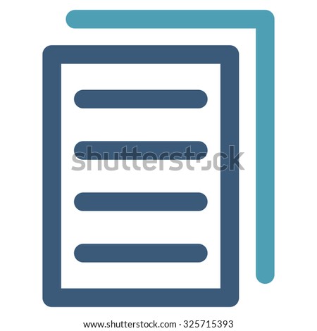 Copy Document glyph icon. Style is bicolor flat symbol, cyan and blue colors, rounded angles, white background.