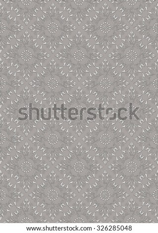 Light gray embossed openwork floral pattern on a beige seamless background 