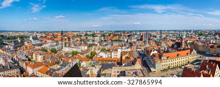 Aerial view of a Market Square in Wroclaw, Poland in a summer day