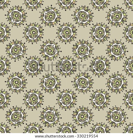 Seamless pattern in the style of steampunk, wheels, gears, unusual shapes. Pattern for design background, packaging, wallpaper, fabrics, textiles.