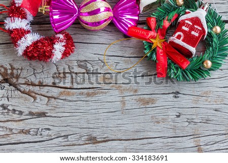 Christmas decoration on wooden background, rustic style