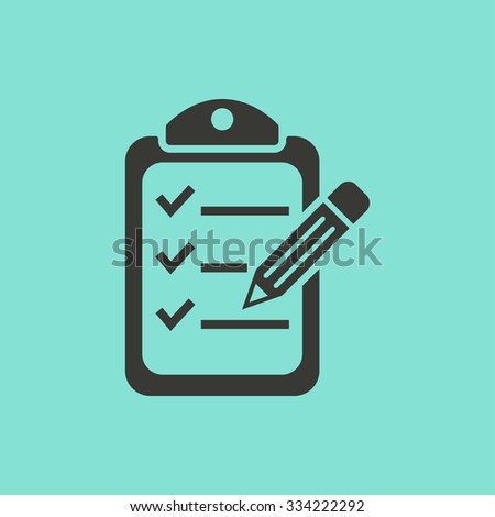 Clipboard pencil  - vector icon in black on a green background.