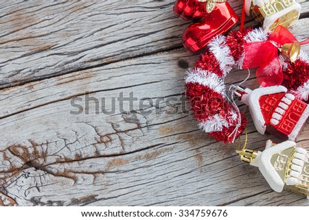 Christmas decoration on wooden background, rustic style