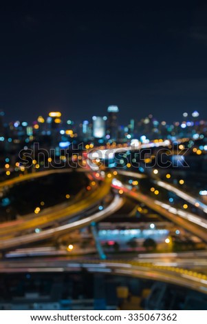 Night view blurred bokeh light city road interchanged