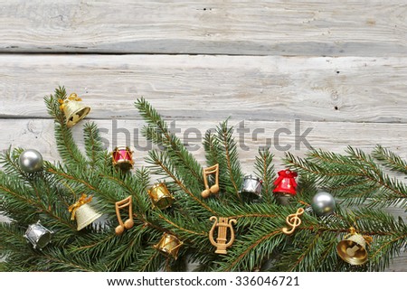 Christmas tree garland with music instruments on white background