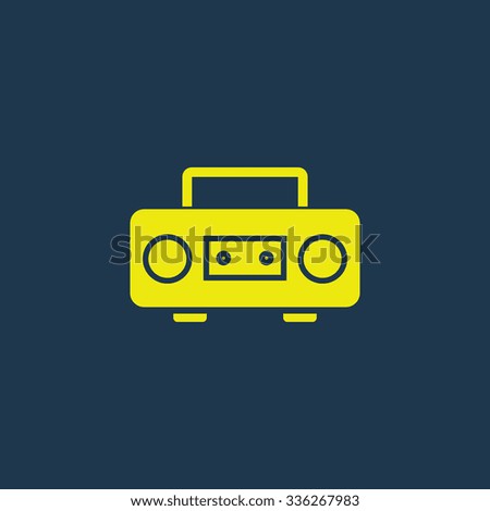 Green icon of Cassette Player on dark blue background. Eps.10