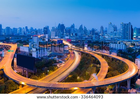 Twilight of city downtown highway curved and interchange, Bangkok Thailand 