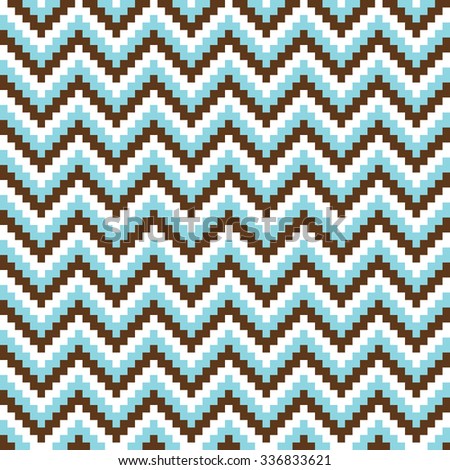blue, brown & white pixel chevron pattern, seamless texture background