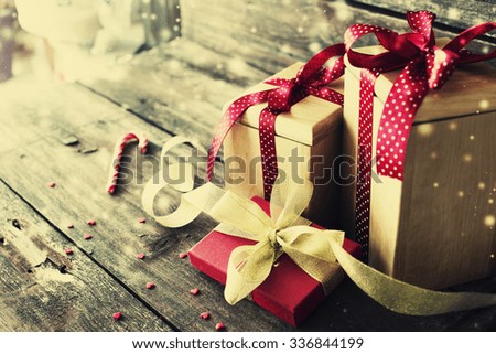 Christmas decoration on wooden board 