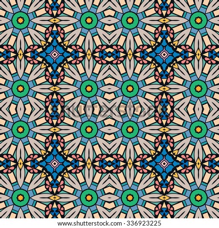 Vector seamless pattern, floral geometric ornament, tribal ethnic arabic indian motif. Hand drawn abstract sketchy background. Repeating fabric texture